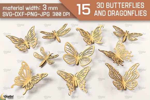3D Butterflies and Dragonflies Bundle for Creative Design