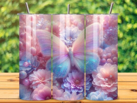 3D Butterfly Floral Tumbler Wrap: Elegant Design Asset