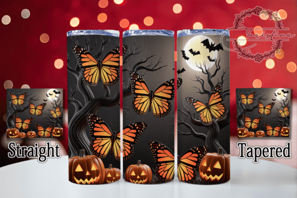 3D Butterfly Moon Pumpkin Halloween Design for Tumblers
