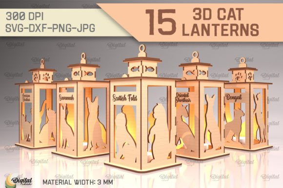 3D Cat Lantern Laser Cut Bundle for Creative Projects
