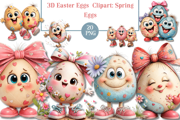 3D Easter Eggs Clipart: Spring Eggs for Vibrant Designs