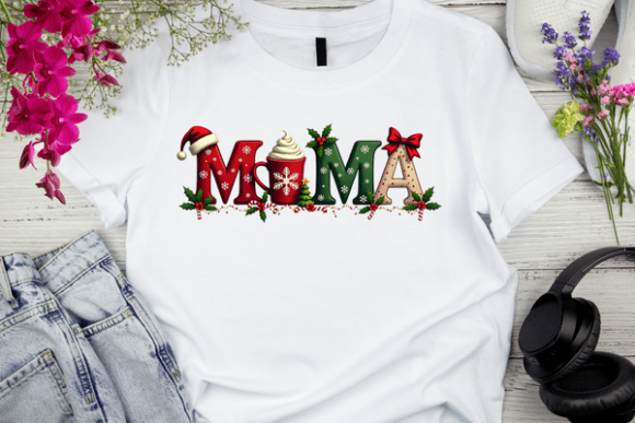 3D Embossed MAMA Text with Santa Hat: A Festive Design Asset