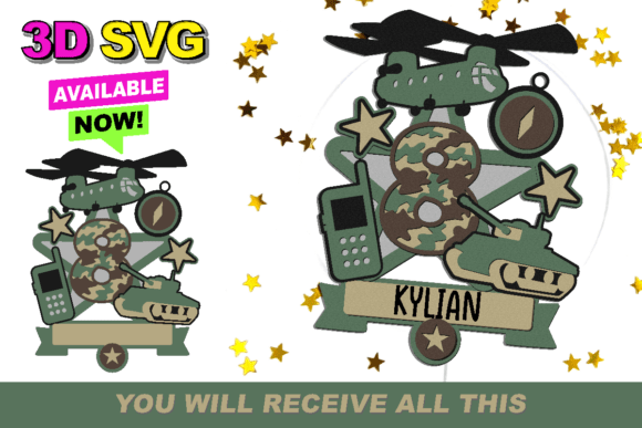 3D Military Army Topper SVG for Crafts
