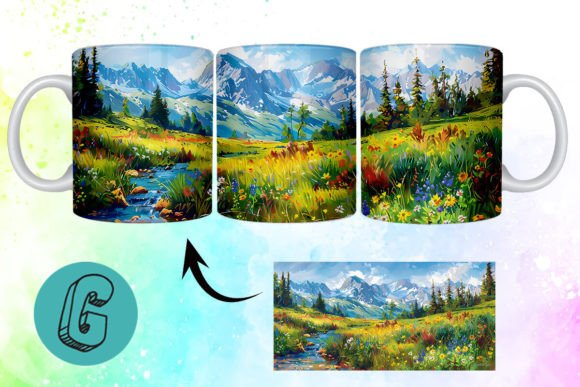 3D Oil Paint Mountain Mug Wrap: A Stunning Digital Asset