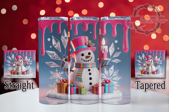 3D Pink Christmas Snowman Tumbler Wrap