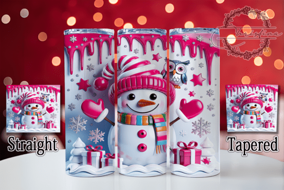 3D Pink Snowman Christmas Tumbler Design