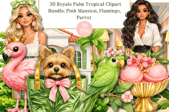 3D PinkTropical Clipart Bundle: Flaming