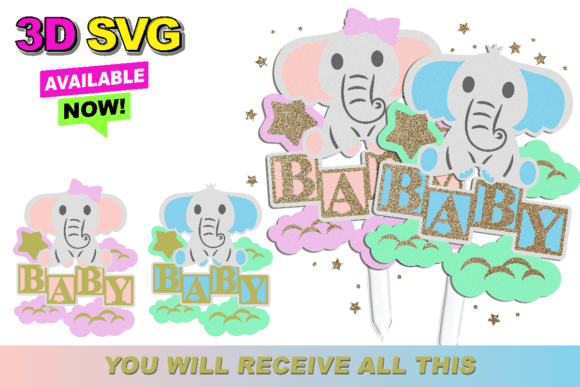 Baby Elephant Topper 3D SVG Collection