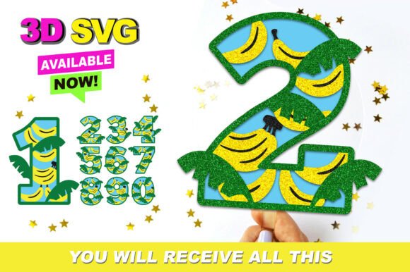 Banana Numbers Topper 3D SVG: Vibrant, Fun, and Ready