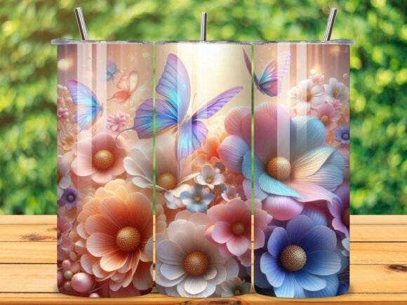 Elegant 3D Butterfly Floral Tumbler Wrap Design