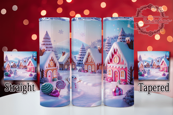 Enchanting 3D Pink Gingerbread Village Tumbler Design