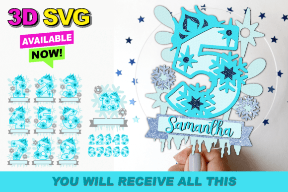 Frozen Numbers Topper 3D SVG: Instant Download Magic