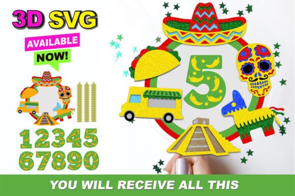 Mexican Cake Topper 3D SVG: Festive Design for Crafts