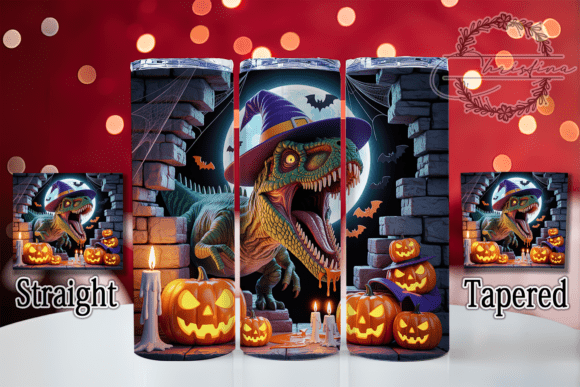 Spooky Style: 3D Halloween T-Rex Dinosaur Tumbler Design