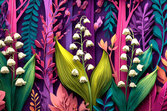 Vibrant Paper Art Forest: 3D Botanical Design for Creatives
